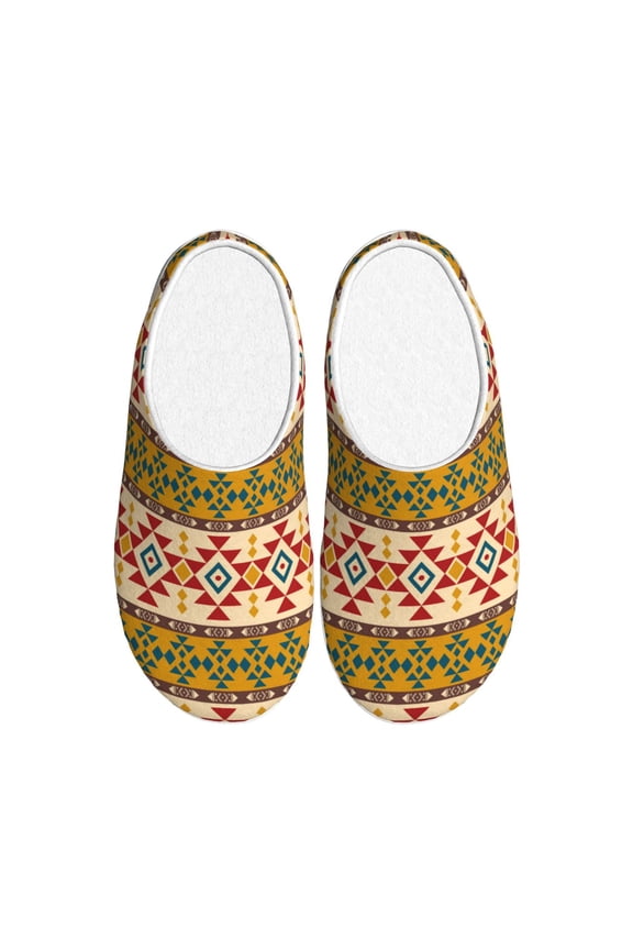 Aztec Print Women's Men's Cotton Knit Slippers Lightweight Memory Foam Indoor House Shoes with Anti-Skid Sole-42/43