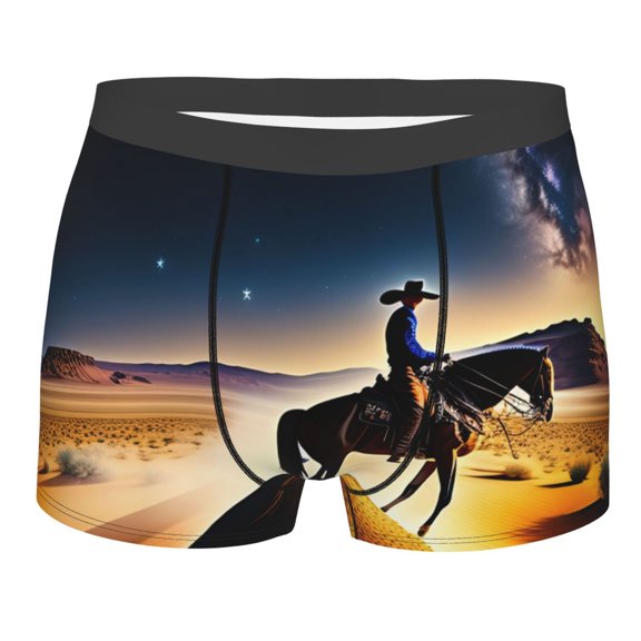 Rateoe Azure Sky Western Desert Cowboy Mens Boxer Briefs Poly Spandex Performance Boxer Briefs Underwear Hem Boxer Briefs - XX-Large