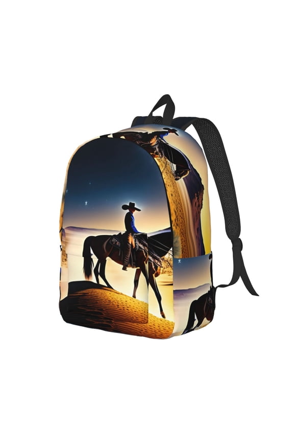 Azure Sky Western Desert Cowboy Pattern Durable Canvas Backpack for Men & Women – Stylish & Lightweight – Adjustable Straps, Multiple Pockets – Fits 15-17 Inch LaptopsMedium