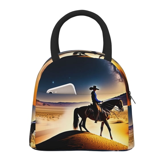 Rateoe Azure Sky Western Desert Cowboy Pattern Lunch Bag Women, Lunch Box, Lunch Bag, Small Leakproof Lunch Tote Large Capacity Reusable Insulated Cooler Lunch Container