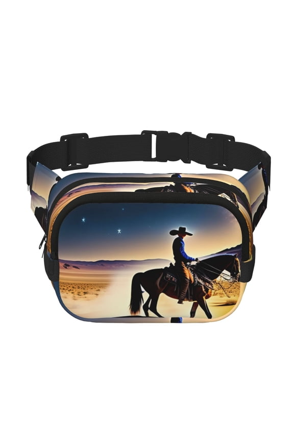 Azure Sky Western Desert Cowboy Print Fanny Pack Belt Bag for Women and Men, Square Double-Layer Waterproof Waist Pack with Adjustable Strap for Hiking, Jogging, Cycling
