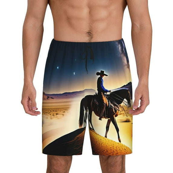 Rateoe Azure Sky Western Desert Cowboy Print Men's Lounge Shorts – Soft & Breathable Pajama Bottoms with Pockets, Elastic Waistband, Lightweight Sleepwear for Nightwear & Loungewear-XX-Large
