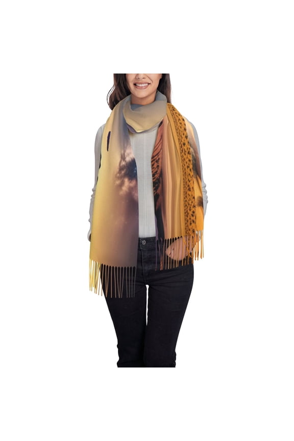 Azure Sky Western Desert Cowboy Women's Traditional Scarf Wrap Tassel Shawl Fringes Neck Head Shawl Retro Scarf