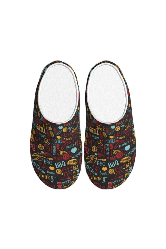 BBQ Barbecue Grill Print Women's Men's Cotton Knit Slippers Lightweight Memory Foam Indoor House Shoes with Anti-Skid Sole-46/47