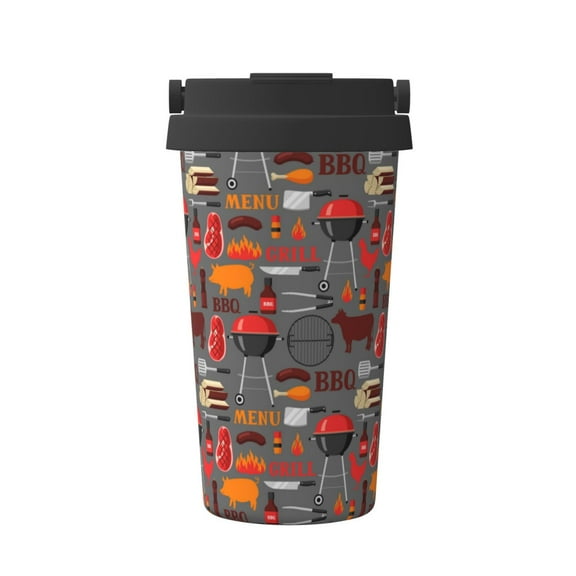 Rateoe BBQ Icons Pattern Travel Coffee Mug Tumbler with Flip Lid | Reusable Insulated Stainless Steel Cold Brew Iced Coffee Cup Thermos
