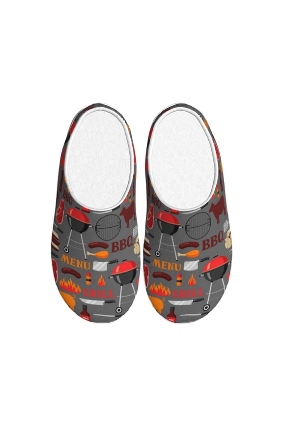 BBQ Icons Print Women's Men's Cotton Knit Slippers Lightweight Memory Foam Indoor House Shoes with Anti-Skid Sole-46/47