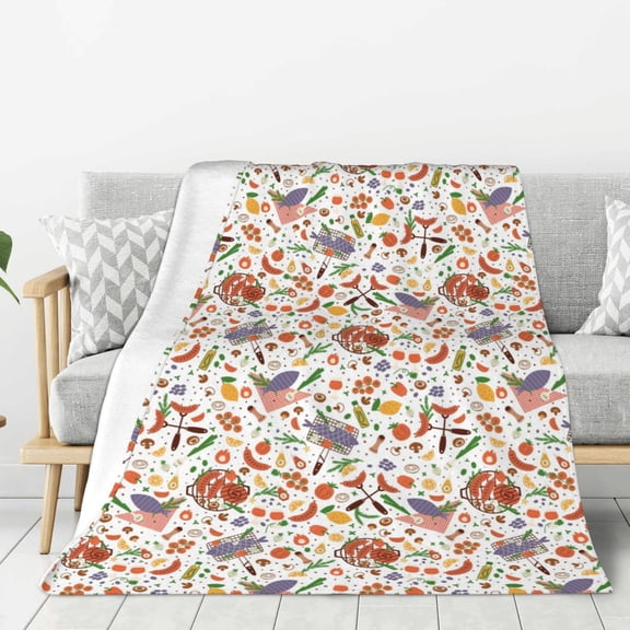 Rateoe BBQ Party1 Pattern Flannel Throw Blanket, Ultra-soft Blanket for Bed, Couch, Car, Hypoallergenic Anti-pilling blanket-40"x30"(Vertical)