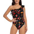 thumbnail image 1 of Rateoe BBQ Pattern Women One Piece Swimsuits Tummy Control One Shoulder Bathing Suits Ruffle Swimwear-Medium, 1 of 6