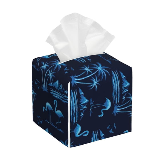 Rateoe BLUE Flamingo Birds Pattern Tissue Box Cover, Modern Square Decorative Leather Facial Paper Case Organizer Holder Dispenser 5X5X5''
