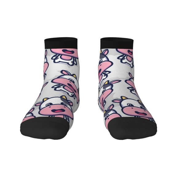 Rateoe Baby Cow Pattern Quarter Crew Socks,Toe Seamed Ankle Socks,Cotton Cushioned Breathable Athletic Crew Sports Socks