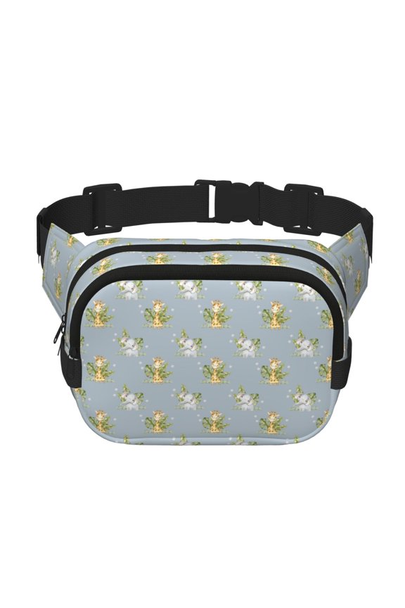 Baby Elephant Giraffe Print Fanny Pack Belt Bag for Women and Men, Square Double-Layer Waterproof Waist Pack with Adjustable Strap for Hiking, Jogging, Cycling