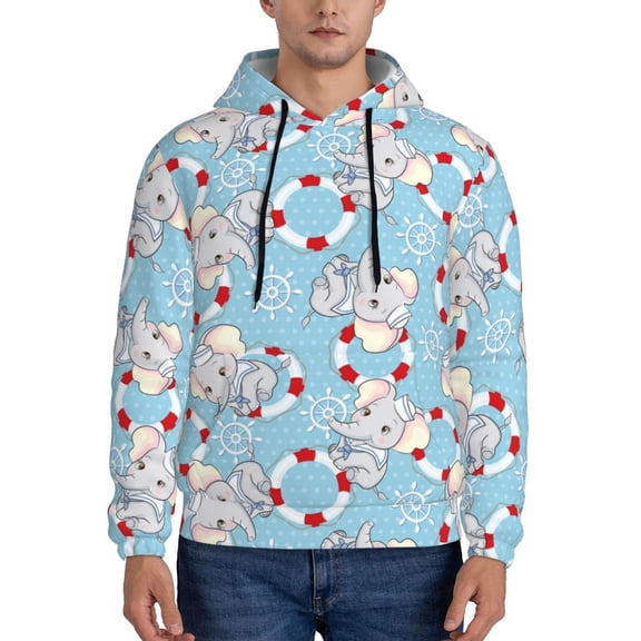 Rateoe Baby Elephant Pattern Mens Hoodie, Pullover Hooded Sweatshirt, Kangaroo Pocket Hoodie Ideal for Daily Wear, Travel and Home-Medium