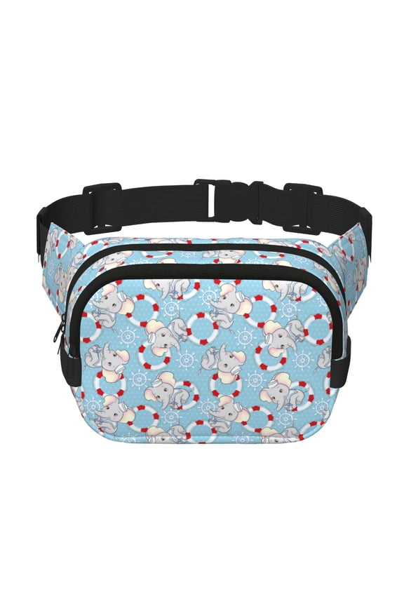 Baby Elephant Print Fanny Pack Belt Bag for Women and Men, Square Double-Layer Waterproof Waist Pack with Adjustable Strap for Hiking, Jogging, Cycling