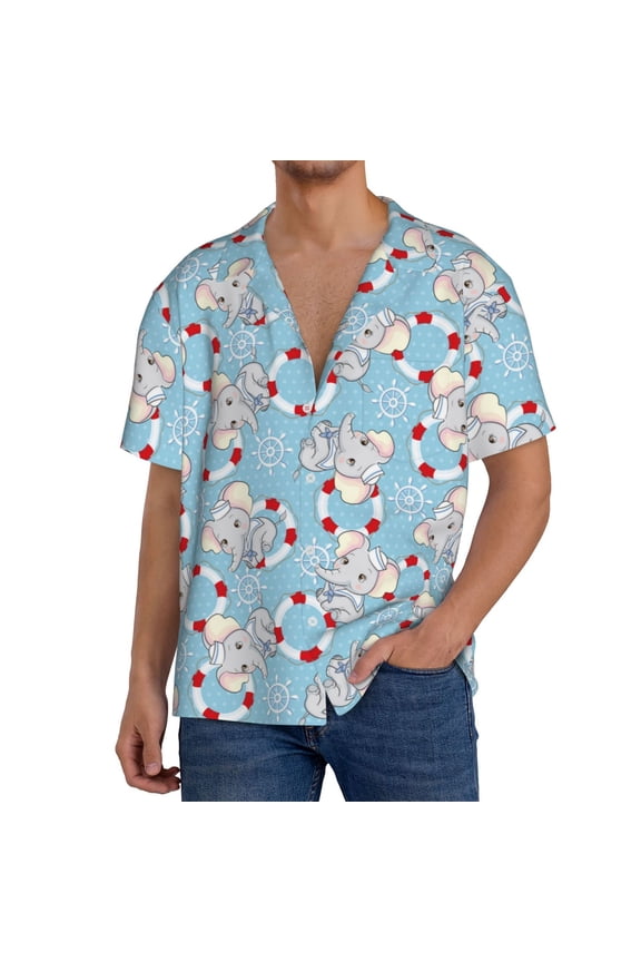 Baby Elephant Print Mens Front Pocket Hawaiian Shirts Casual Shirts Short Sleeve Button Down Beach Tropical Shirts-4X-Large