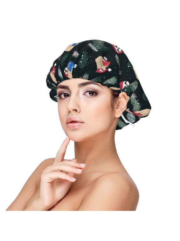 Baby Sloths Pattern Silk Satin Hair Bonnet for Sleeping, Adjustable Sleep Cap Turban for Women , Curly Straight Hair Long Large Braid