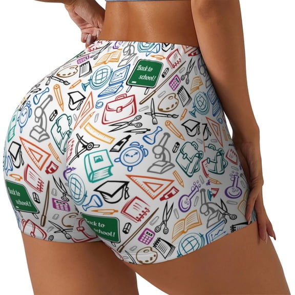 Rateoe Back To School Printed Power Workout Shorts for Women Tummy Control Squat Proof Ribbed Thick Seamless Scrunch Active Short-Small