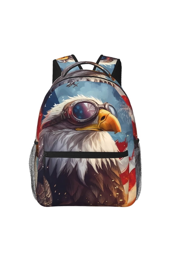 Bald Eagle Pilot Pattern Casual Backpack for School, Work, Travel Adjustable Straps, Multiple Compartments Ergonomic Design, Fits Laptops and Tablets