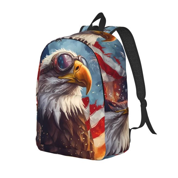 Rateoe Bald Eagle Pilot Pattern Durable Canvas Backpack for Men & Women – Stylish & Lightweight – Adjustable Straps, Multiple Pockets – Fits 15-17 Inch LaptopsSmall