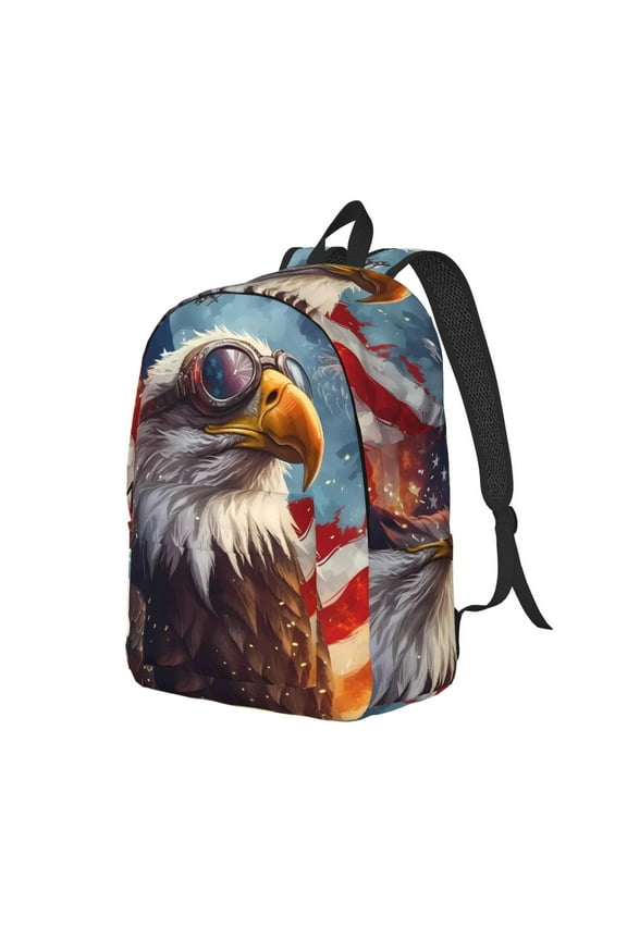 Bald Eagle Pilot Pattern Durable Canvas Backpack for Men & Women – Stylish & Lightweight – Adjustable Straps, Multiple Pockets – Fits 15-17 Inch LaptopsSmall