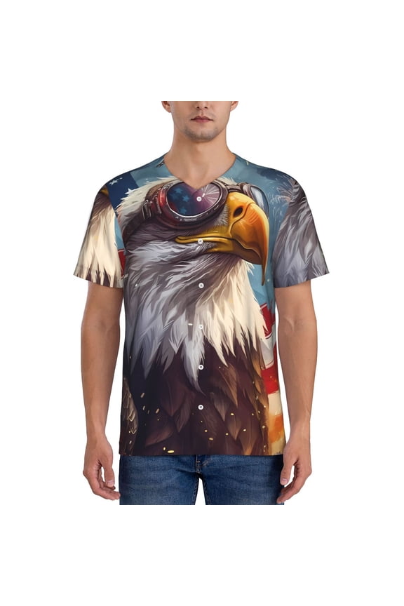 Bald Eagle Pilot Pattern Men’s Baseball Short Sleeve Polo Shirt, Midweight Men's Shirt Golf Shirt Polo Shirts Quick Dry Short-Small