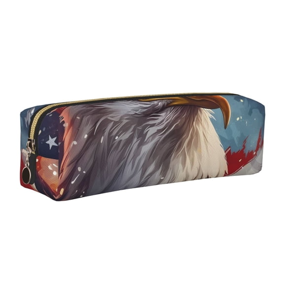 Rateoe Bald Eagle Pilot Print Leather Pencil Case with Smooth Zipper, Compact Storage for Writing Tools & Art Supplies, 8.26" x 1.96" x 2.16"