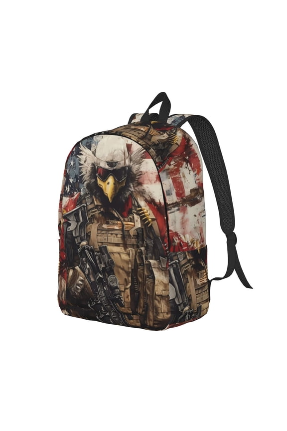 Bald Eagle Soldier Pattern Durable Canvas Backpack for Men & Women – Stylish & Lightweight – Adjustable Straps, Multiple Pockets – Fits 15-17 Inch LaptopsMedium