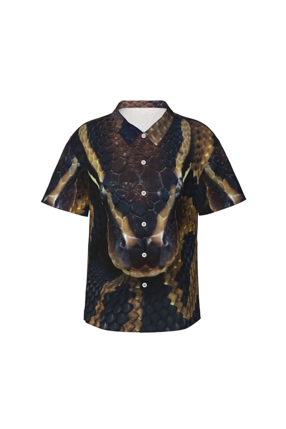 Ball Phyton Snake Pattern Men’s Hawaiian Shirt – Short Sleeve Button-Down Tropical Beach Shirt, Lightweight & Breathable Casual Aloha Shirt with Pocket,Large