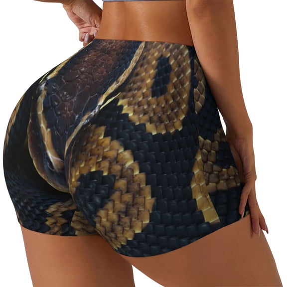 Rateoe Ball Phyton Snake Printed Power Workout Shorts for Women Tummy Control Squat Proof Ribbed Thick Seamless Scrunch Active Short-XX-Large