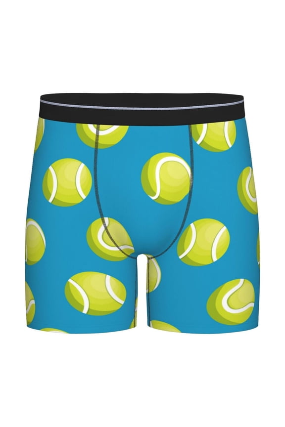 Ball Tennis Print Men’s Underwear Boxer Briefs Soft Comfortable Underwear Boxer Briefs, Long Leg Briefs,Anti-chafing Boxer Briefs