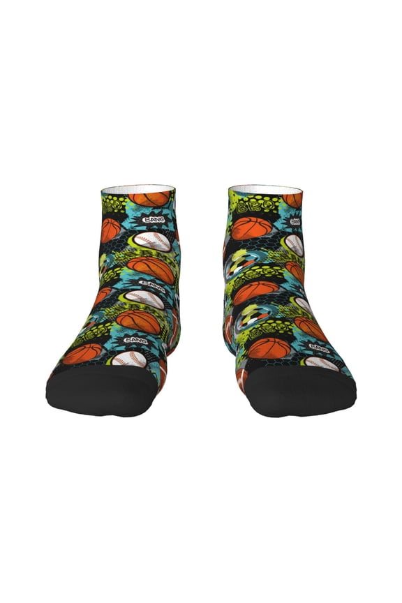 Balls Pattern Quarter Crew Socks,Toe Seamed Ankle Socks,Cotton Cushioned Breathable Athletic Crew Sports Socks