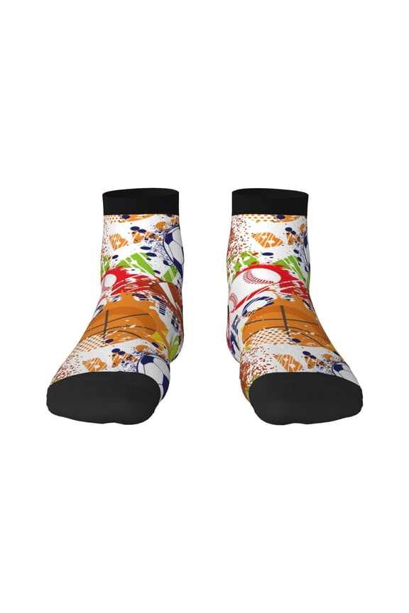 Balls Pattern Quarter Crew Socks,Toe Seamed Ankle Socks,Cotton Cushioned Breathable Athletic Crew Sports Socks