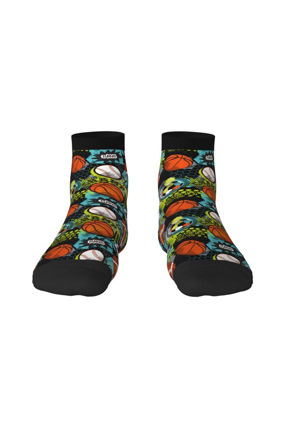 Balls Pattern Quarter Crew Socks,Toe Seamed Ankle Socks,Cotton Cushioned Breathable Athletic Crew Sports Socks