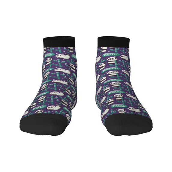 Rateoe Bamboo Panda Pattern Quarter Crew Socks,Toe Seamed Ankle Socks,Cotton Cushioned Breathable Athletic Crew Sports Socks