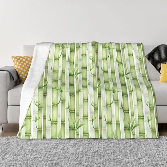 Rateoe Bamboo Stems And Leaves Pattern Flannel Throw Blanket, Ultra-soft Blanket for Bed, Couch, Car, Hypoallergenic Anti-pilling blanket-50"x40"(Horizontal)