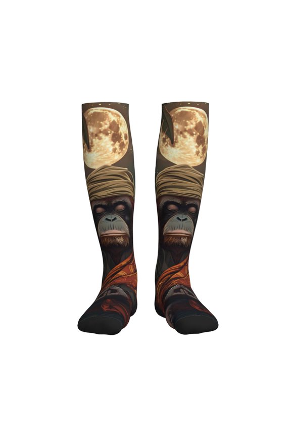 Banana Leaf Meditating Gorilla Compression Socks for Women and Men 20-30mmHg-Circulation Support Socks Knee High Nurse Pregnant Running Medical and Travel Athletic