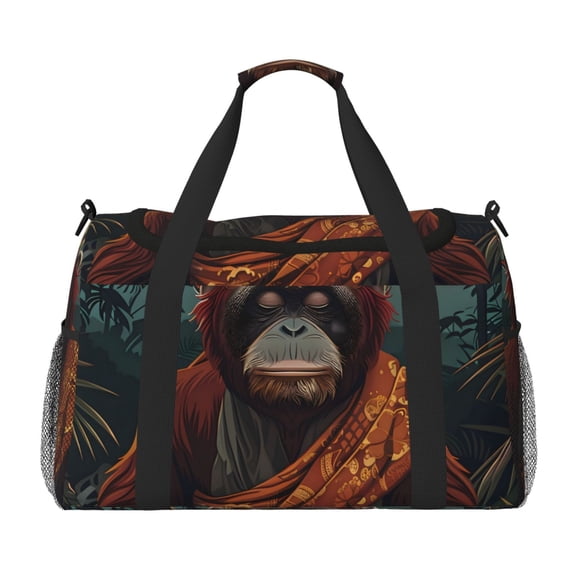 Rateoe Banana Leaf Meditating Gorilla Pattern Gym Bag for Women, Duffle Bag for Travel with Wet Pocket, Carry on Weekender Bags for Women, Water Resistant Travel Bag Duffel Bag