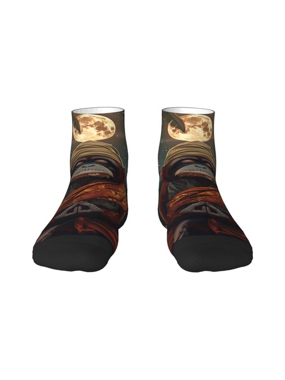 Banana Leaf Meditating Gorilla Pattern Quarter Crew Socks,Toe Seamed Ankle Socks,Cotton Cushioned Breathable Athletic Crew Sports Socks