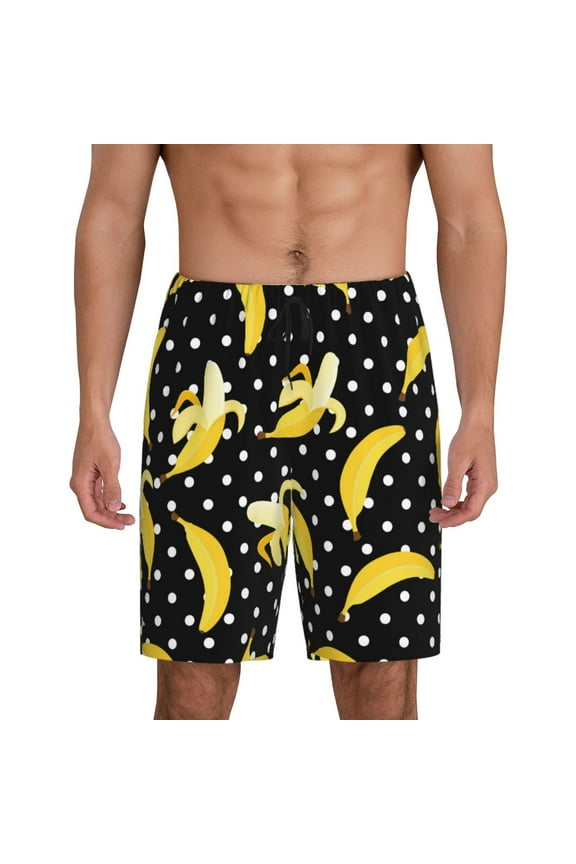 Banana Print Men's Lounge Shorts – Soft & Breathable Pajama Bottoms with Pockets, Elastic Waistband, Lightweight Sleepwear for Nightwear & Loungewear-