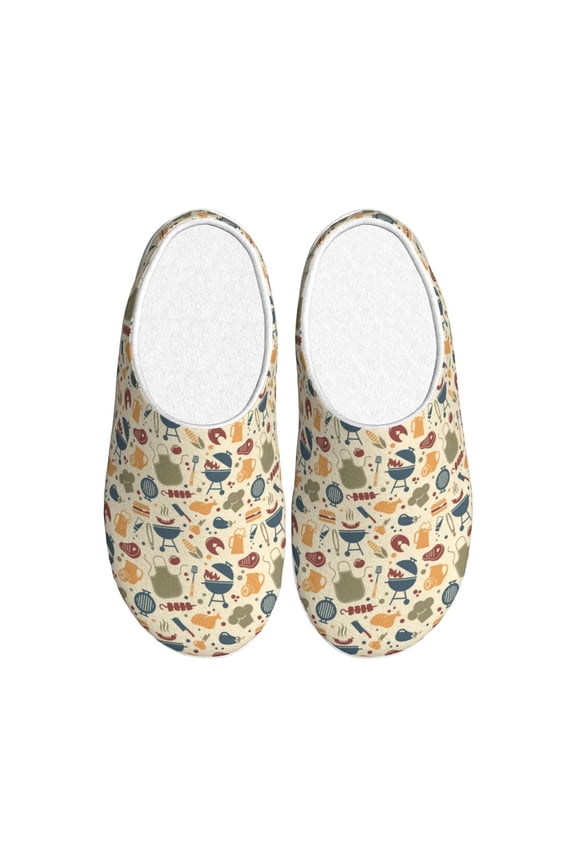 Barbecue And Grill Print Women's Men's Cotton Knit Slippers Lightweight Memory Foam Indoor House Shoes with Anti-Skid Sole-42/43