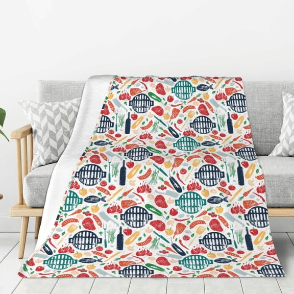Rateoe Barbecue Pattern Flannel Throw Blanket, Ultra-soft Blanket for Bed, Couch, Car, Hypoallergenic Anti-pilling blanket-40"x30"(Vertical)