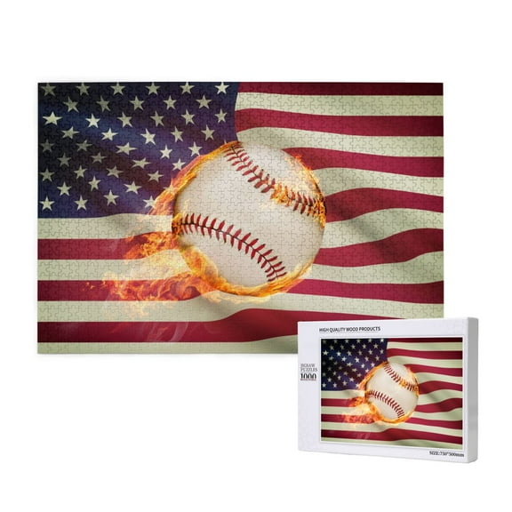 Rateoe Baseball Ball With Flag Pattern Wooden Picture Puzzle ,1000 Piece Jigsaw Puzzle ,Family Fun Puzzle, Home Dcor Puzzle, Gift Puzzle(Horizontal style)
