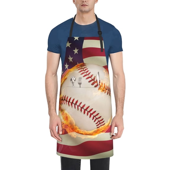 Rateoe Baseball Ball With Flag Aprons with Pocket,Men Womens Aprons Waterproof Adjustable Cooking Aprons for Kitchen Gardening and Salon