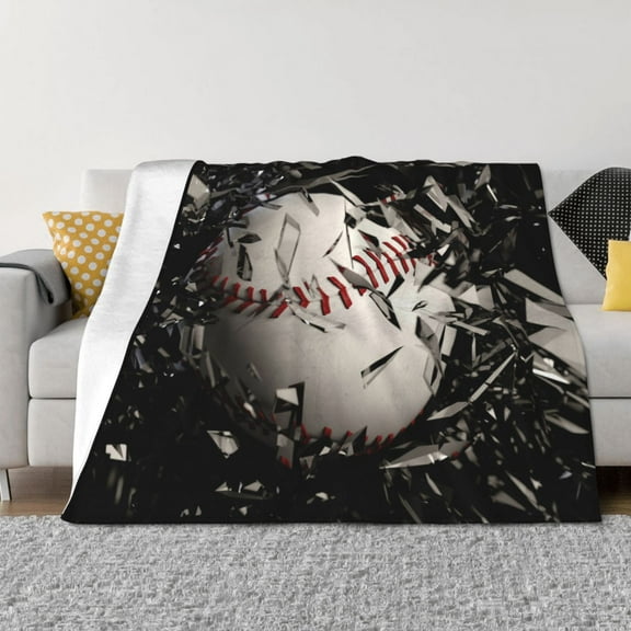 Rateoe Baseball Breaking Glass Pattern Flannel Throw Blanket, Ultra-soft Blanket for Bed, Couch, Car, Hypoallergenic Anti-pilling blanket-