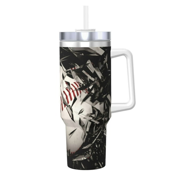 Rateoe Baseball Breaking Glass Printed 40OZ Ice Bully With Handle - Stainless Steel Travel Cup Portable for Hot & Cold Drinks, Travel, Gym, Home, and Outdoor Activities