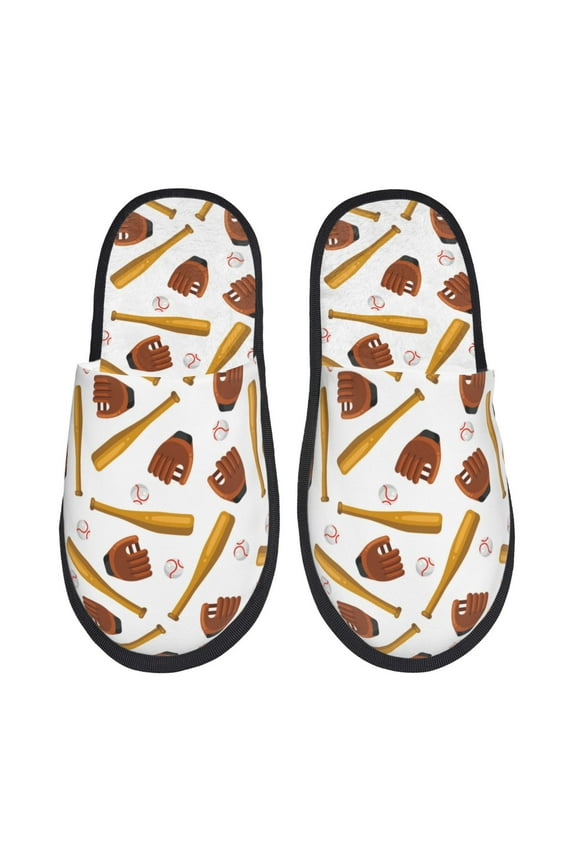 Baseball Sport Pattern Fuzzy Slippers Fuzzy Soft House Slippers Plush Furry Warm Cozy Open Toe Fluffy Home Shoes-Medium
