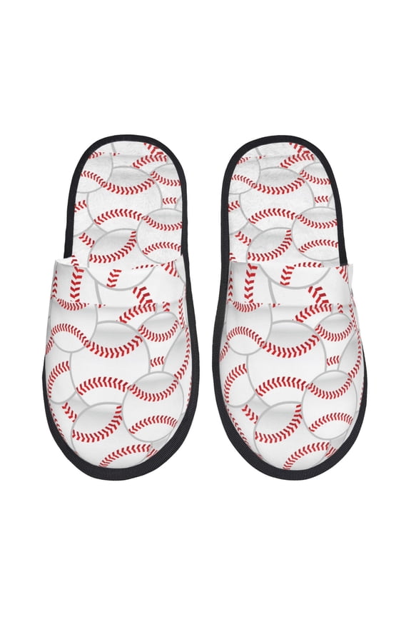 Baseballs Pattern Fuzzy Slippers Fuzzy Soft House Slippers Plush Furry Warm Cozy Open Toe Fluffy Home Shoes-Large