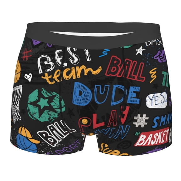 Rateoe Basketball Mens Boxer Briefs Poly Spandex Performance Boxer Briefs Underwear Hem Boxer Briefs - Large