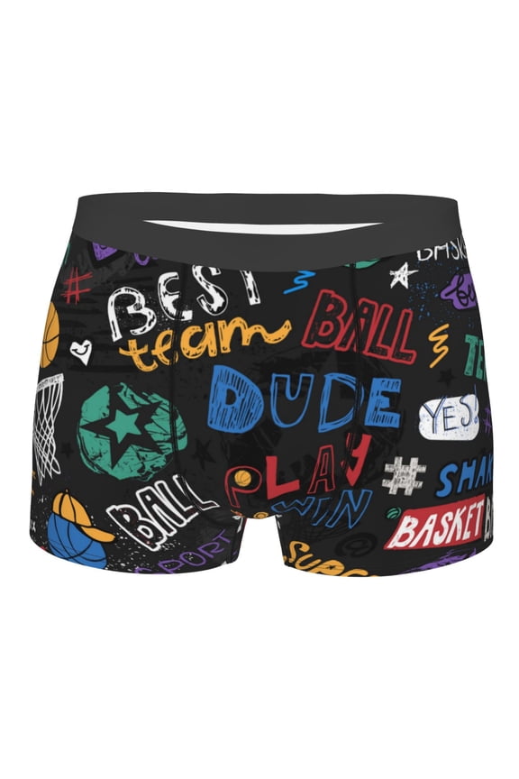 Basketball Mens Boxer Briefs Poly Spandex Performance Boxer Briefs Underwear Hem Boxer Briefs - Large