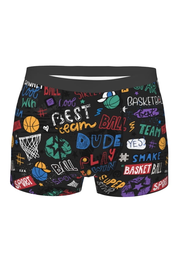 Basketball Mens Boxer Briefs Poly Spandex Performance Boxer Briefs Underwear Hem Boxer Briefs - Medium