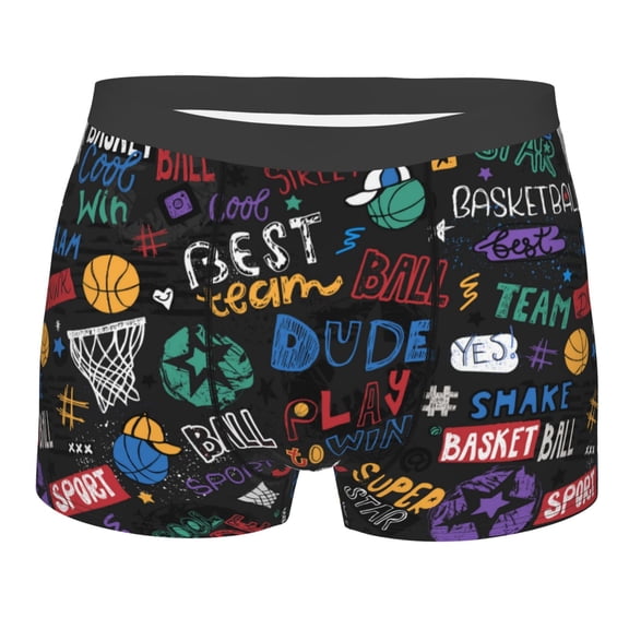 Rateoe Basketball Mens Boxer Briefs Poly Spandex Performance Boxer Briefs Underwear Hem Boxer Briefs - Small